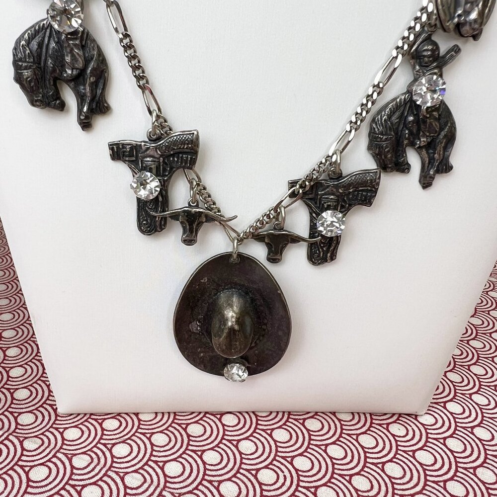 La Contessa Mary DeMarco Western Cowgirl Charm Silver Tone Necklace AND Earrings - Picture 5 of 13
